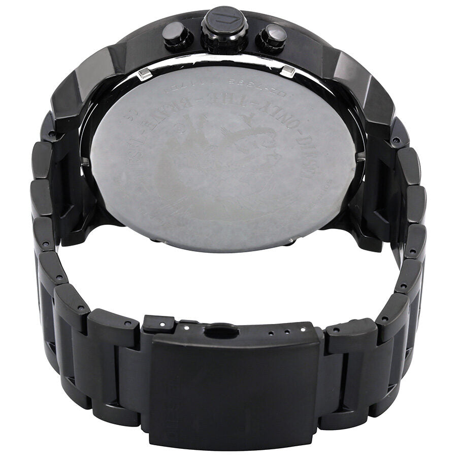 Caseback view of Diesel Mr. Daddy 2.0 DZ7395 chronograph watch showing black steel band