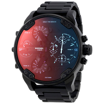 Diesel Mr. Daddy 2.0 DZ7395 chronograph watch with red and blue dial and black steel bracelet
