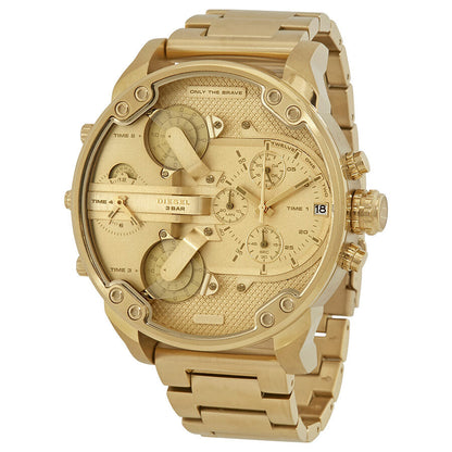 Diesel Mr. Daddy 2.0 all-gold chronograph watch with dual oversized dials and textured face