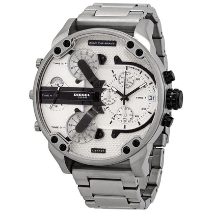 Diesel Mr. Daddy 2.0 chronograph men's watch with white dial and silver stainless steel case