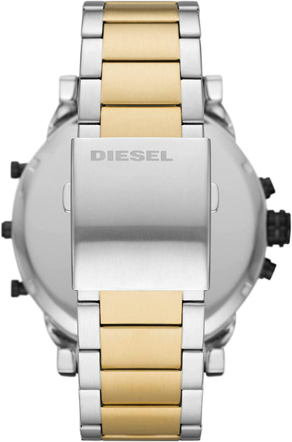 Caseback view of Diesel Mr. Daddy 2.0 stainless steel watch with bracelet