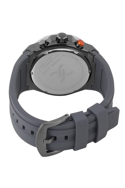 Grey silicone strap with buckle closure on Daniel Klein chronograph watch