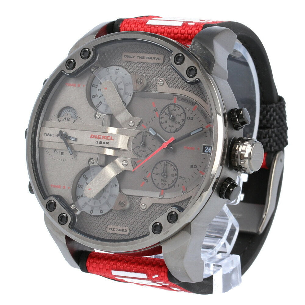 Diesel Big Daddy DZ7423 316L gunmetal stainless steel & silicone strap 3ATM (30m) water resistant 4 Time zones (GMT)