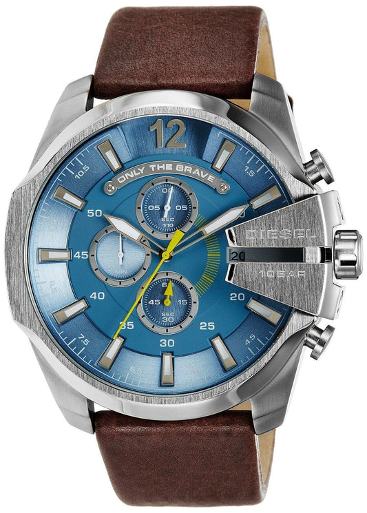 Diesel Mega Chief Light Blue Dial Brown Leather Men's Watch DZ4281