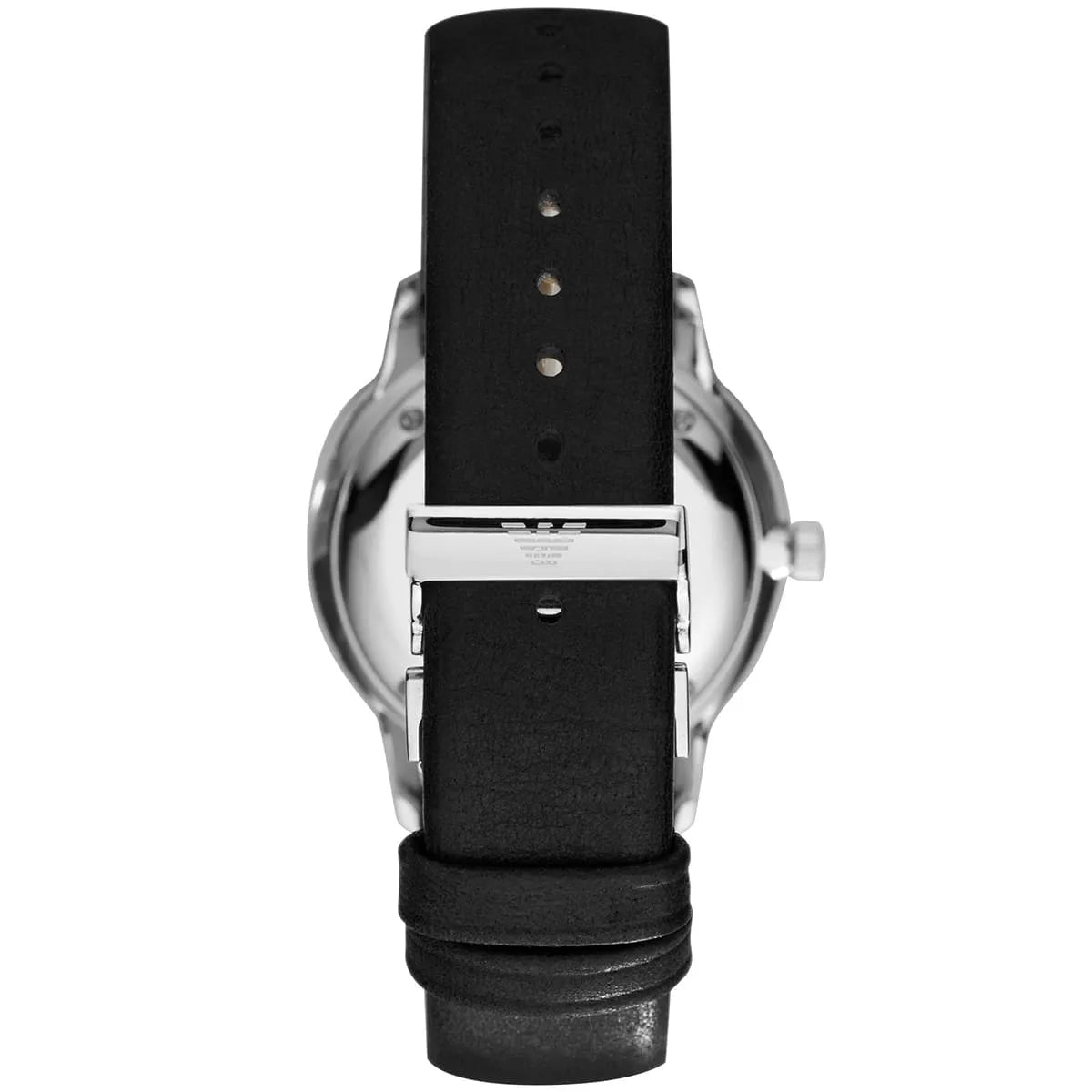 Emporio Armani AR0382 watch caseback showing sealed back with leather strap