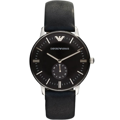 Emporio Armani AR0382 Gianni men's watch with black dial, silver-tone case and black leather strap