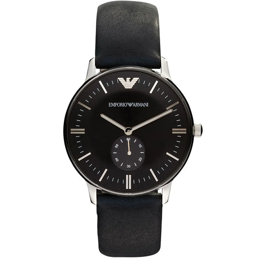 Emporio Armani AR0382 Gianni men's watch with black dial, silver-tone case and black leather strap