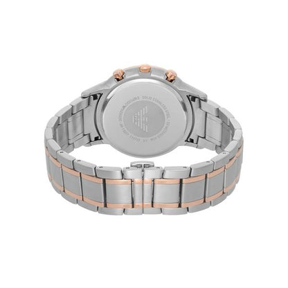 Back view of Emporio Armani AR11077 showing two-tone steel and rose gold bracelet