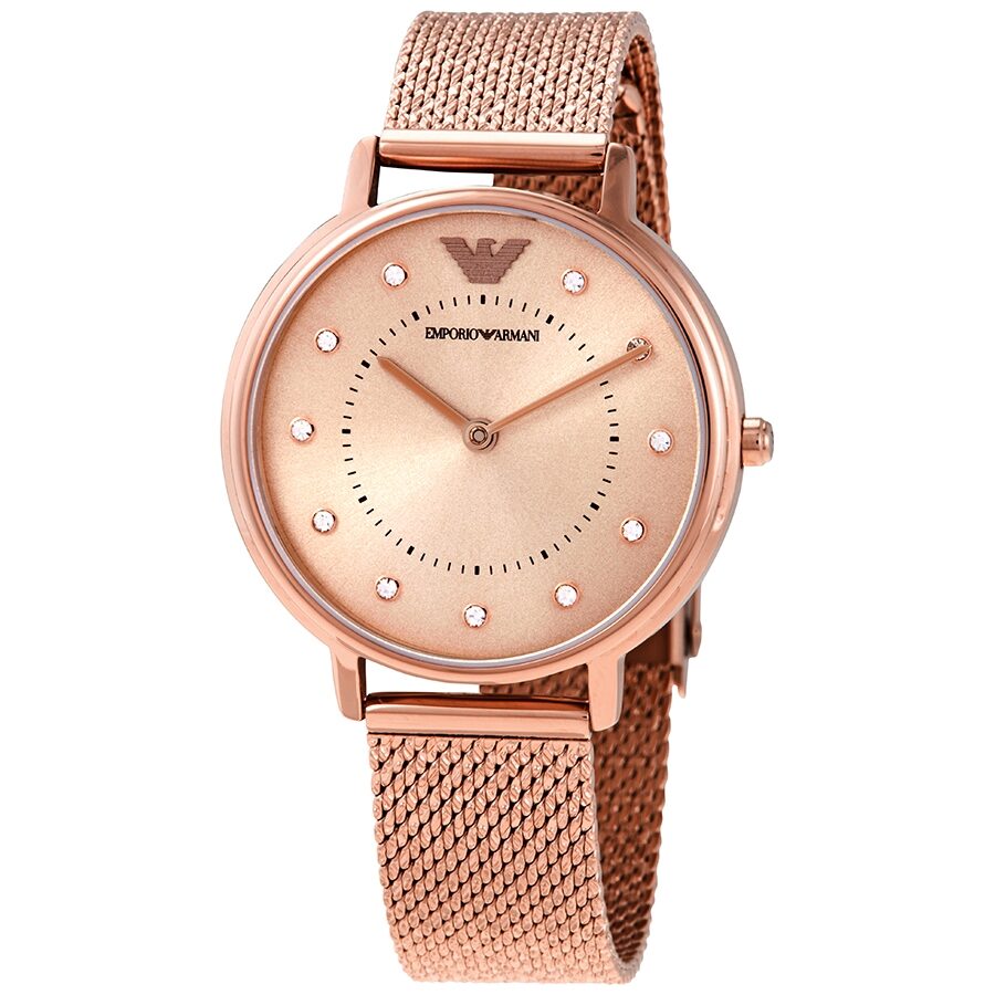 Emporio Armani AR11129 rose gold women's watch with crystal pink dial and mesh strap