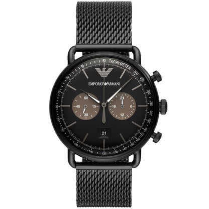 Emporio Armani AR11142 aviator chronograph with black dial and mesh strap