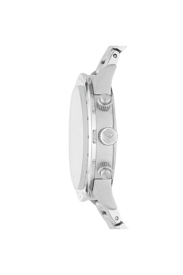 Side profile of Emporio Armani AR11306 showing stainless steel bracelet and case thickness