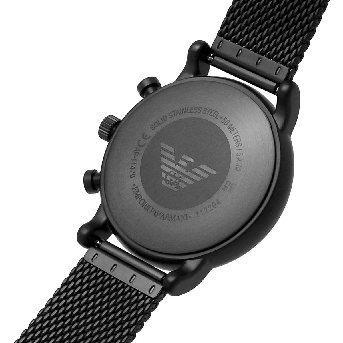 Emporio Armani AR11470 stainless steel caseback with engraved eagle logo