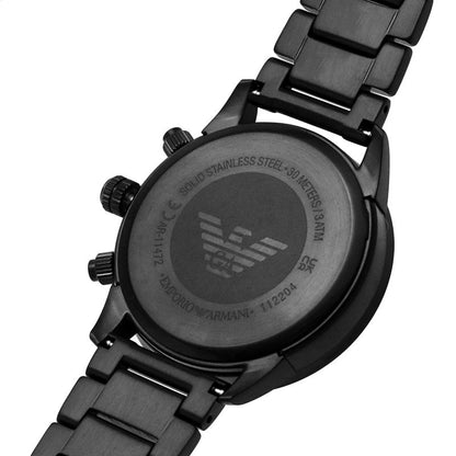 AR11472 caseback with Emporio Armani logo and specifications engraved