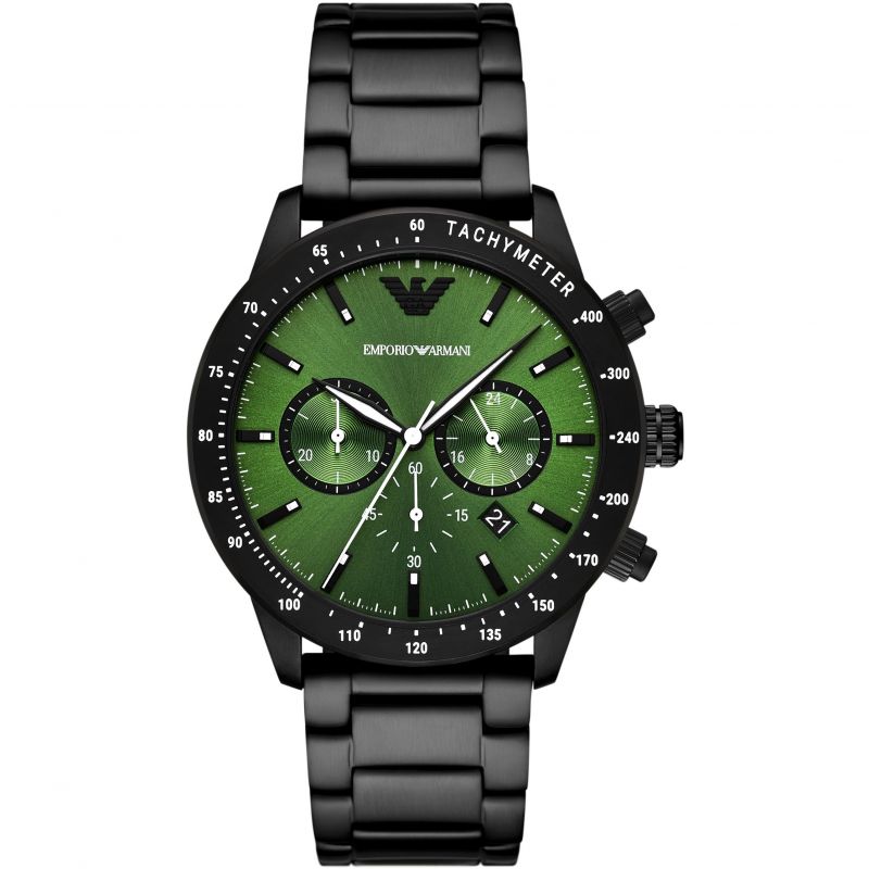 Emporio Armani AR11472 chronograph watch with green dial and black case