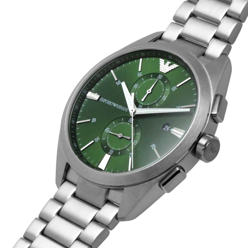 Emporio Armani Silver Chronograph Green Dial Men's Watch AR11480