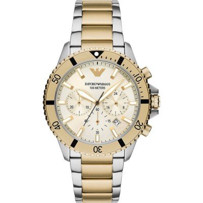 Emporio Armani AR11606 two-tone chronograph watch with champagne dial and stainless steel bracelet