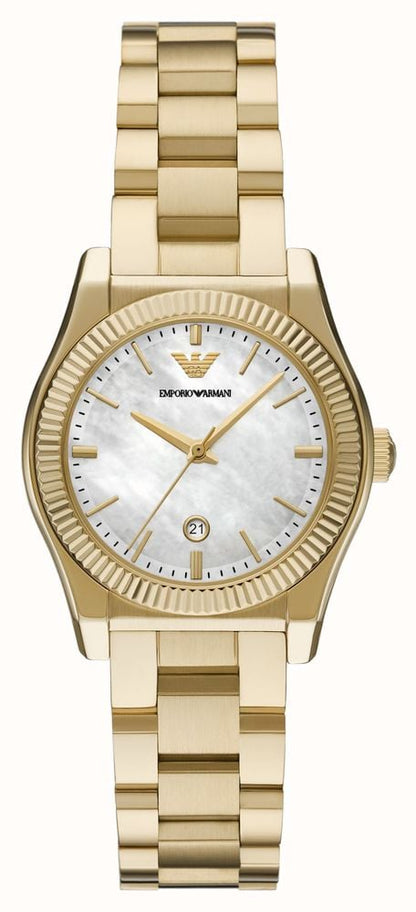 Emporio Armani AR11657 gold-tone watch with white dial and date window