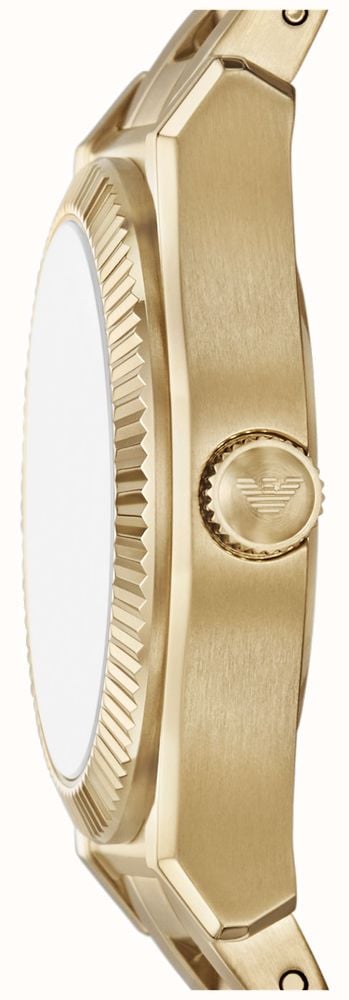Side view of Emporio Armani AR11657 showing textured gold-tone case and bezel