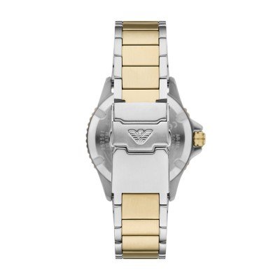 Emporio Armani AR11682 caseback view showing stainless steel back and crown