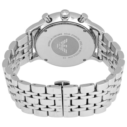 Emporio Armani AR1648 case back showing solid stainless steel construction and engraved eagle logo