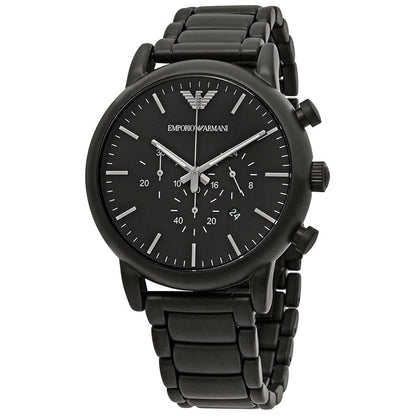 Emporio Armani AR1895 black chronograph watch with black dial and brushed steel bracelet
