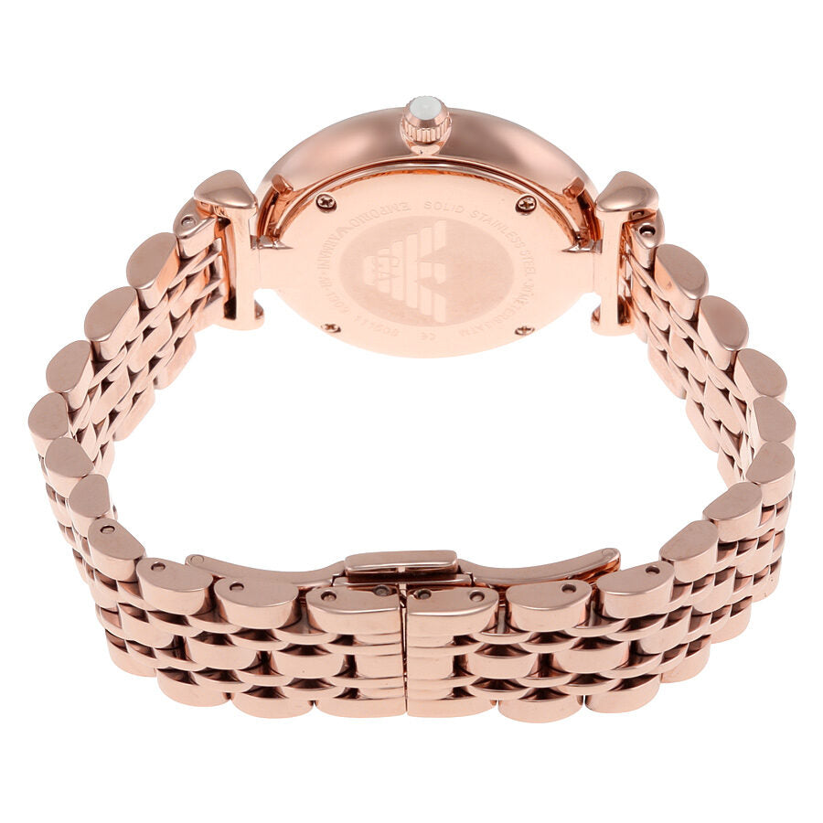 Emporio Armani AR1909 caseback view showing rose gold case and bracelet attachment