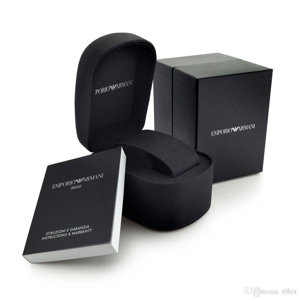 Emporio Armani AR1956 watch with black presentation box, case, and instruction booklet