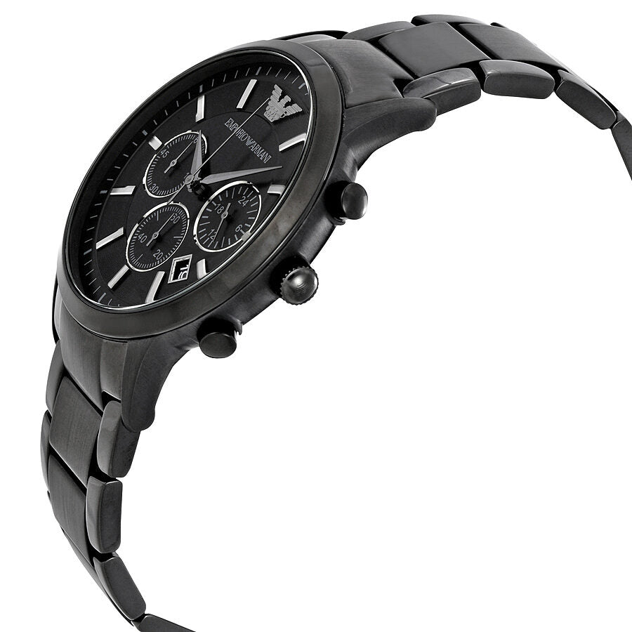 Side angle view of Emporio Armani AR2453 chronograph watch with black dial