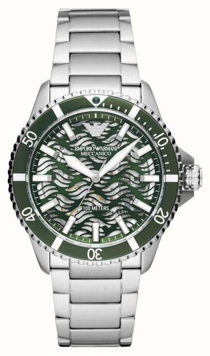 Emporio Armani Diver Automatic Skeleton Dial Silver Men's Watch - AR60061