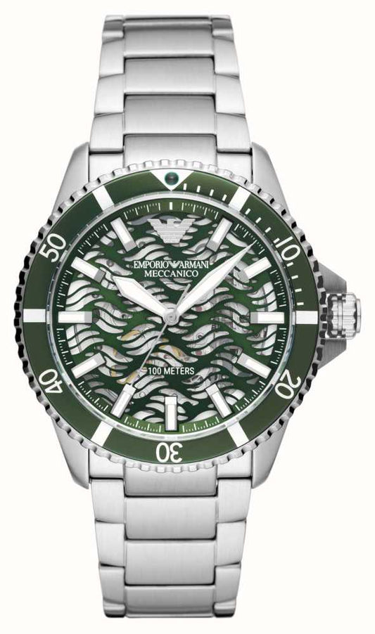 Emporio Armani Diver Automatic Skeleton Dial Silver Men's Watch - AR60061