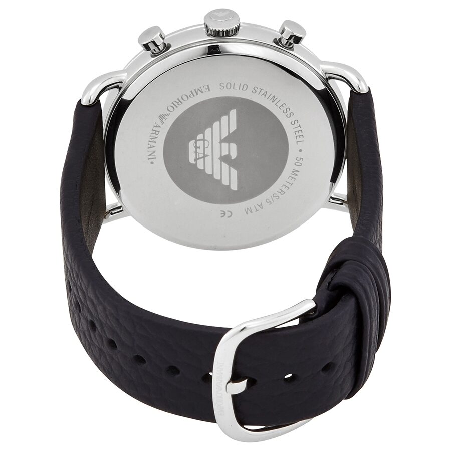 Emporio Armani Aviator AR11105 watch caseback showing stainless steel with engraved Eagle logo