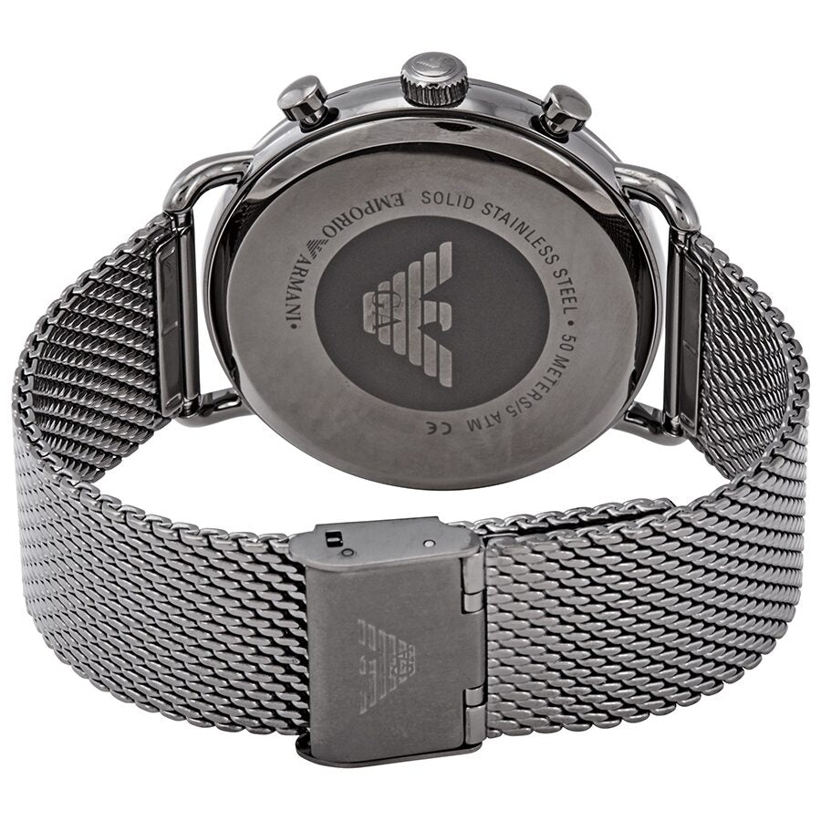 Emporio Armani Aviator Chronograph Brown Dial Silver Mesh Men's Watch - AR11141
