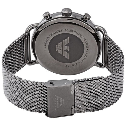 Emporio Armani Aviator Chronograph Brown Dial Silver Mesh Men's Watch - AR11141
