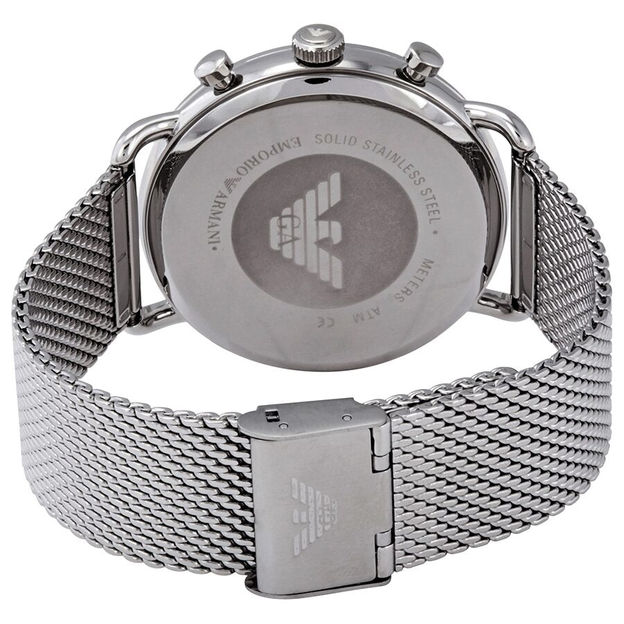 Emporio Armani Aviator Chronograph Black Dial Silver Mesh Men's Watch - AR11104
