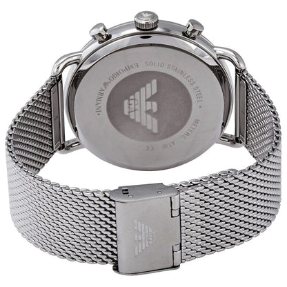 Emporio Armani Aviator Chronograph Black Dial Silver Mesh Men's Watch - AR11104