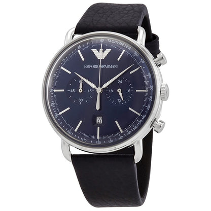 Emporio Armani Aviator Chronograph Blue Dial Navy Blue Genuine Leather Men's Watch - AR11105