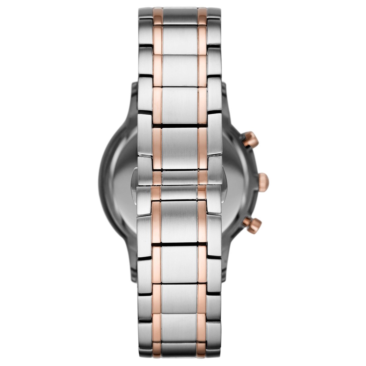 Back view of Emporio Armani AR80025 two-tone bracelet with stainless steel and rose gold links