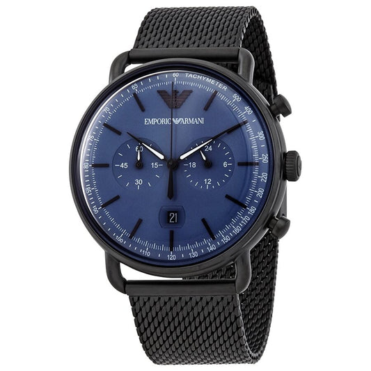 Emporio Armani Chronograph Blue Dial Black Mesh Men's Watch - AR11201