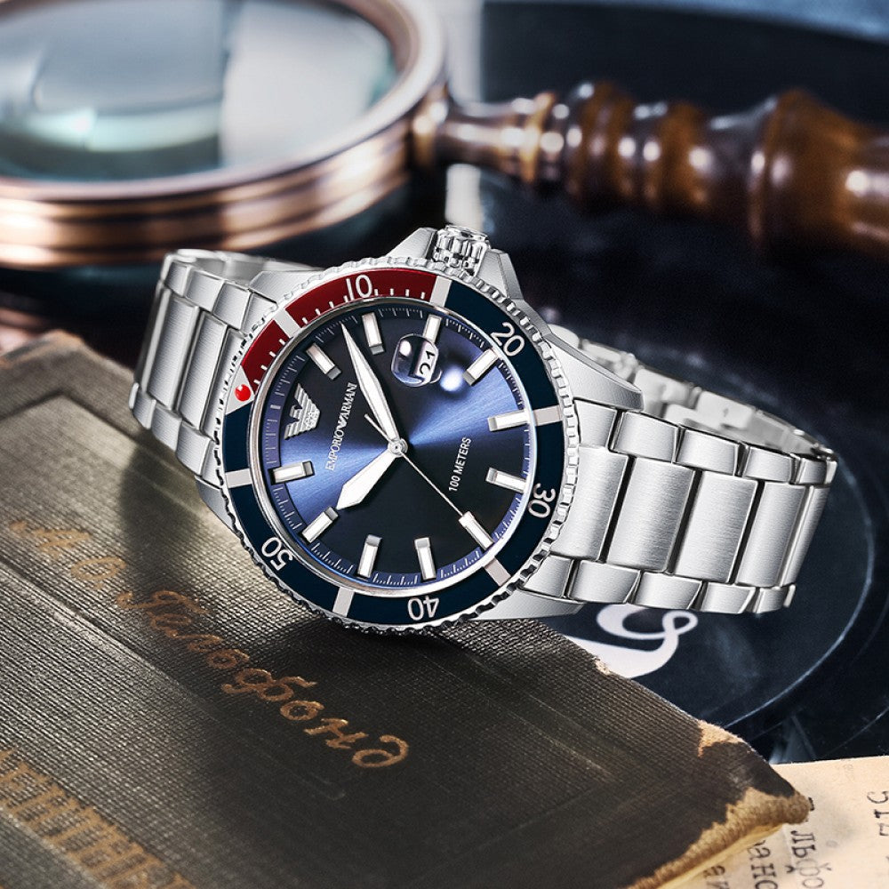 Emporio Armani Classic Blue Dial Pepsi Bezel Men's Watch - AR11339
