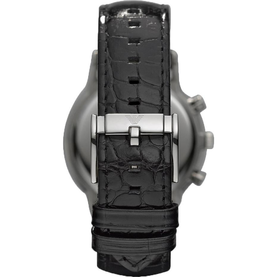 Caseback view of Emporio Armani AR2432 watch showing leather strap detail