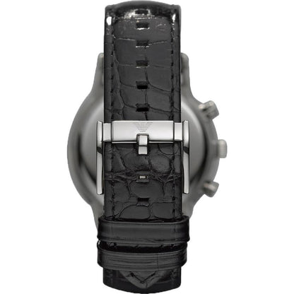 Caseback view of Emporio Armani AR2432 watch showing leather strap detail