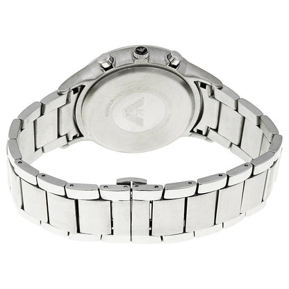 Emporio Armani AR2434 stainless steel caseback with engraved eagle logo and bracelet