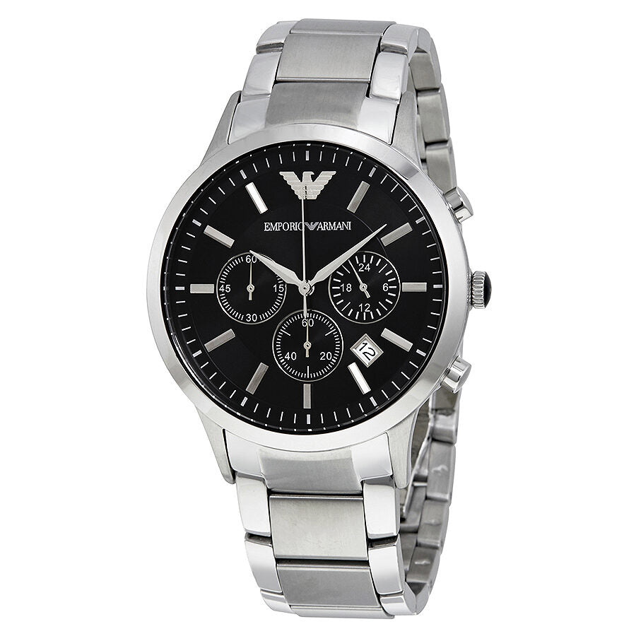 Emporio Armani Classic Chronograph black dial stainless steel watch with three subdials and date window