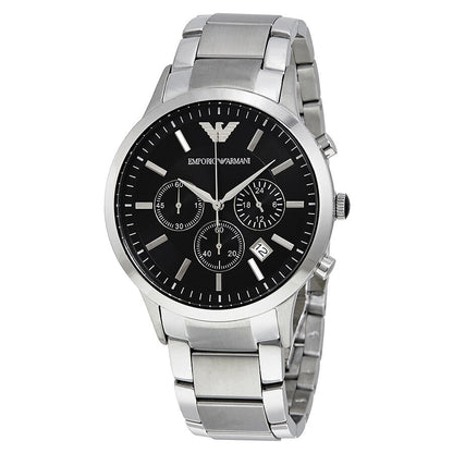 Emporio Armani Classic Chronograph black dial stainless steel watch with three subdials and date window