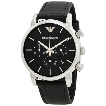 Emporio Armani Classic Chronograph Black Genuine Leather Men's Watch - AR1733