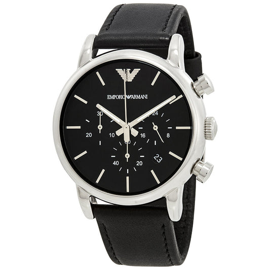 Emporio Armani Classic Chronograph Black Genuine Leather Men's Watch - AR1733