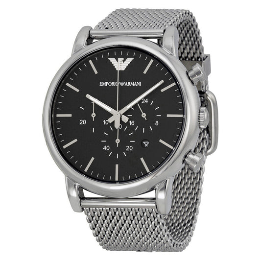 Emporio Armani Classic Chronograph Black Dial Silver Mesh Men's Watch - AR1808