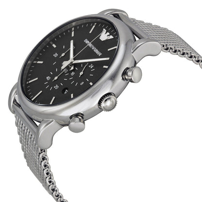 Emporio Armani Classic Chronograph Black Dial Silver Mesh Men's Watch - AR1808