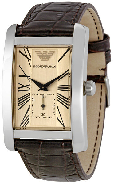 Emporio Armani Classic Rectangular Brown Genuine Leather Men's Watch - AR0154