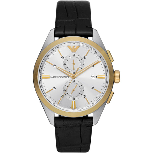 Emporio Armani Claudio Chronograph Black Genuine Leather Men's Watch - AR11498